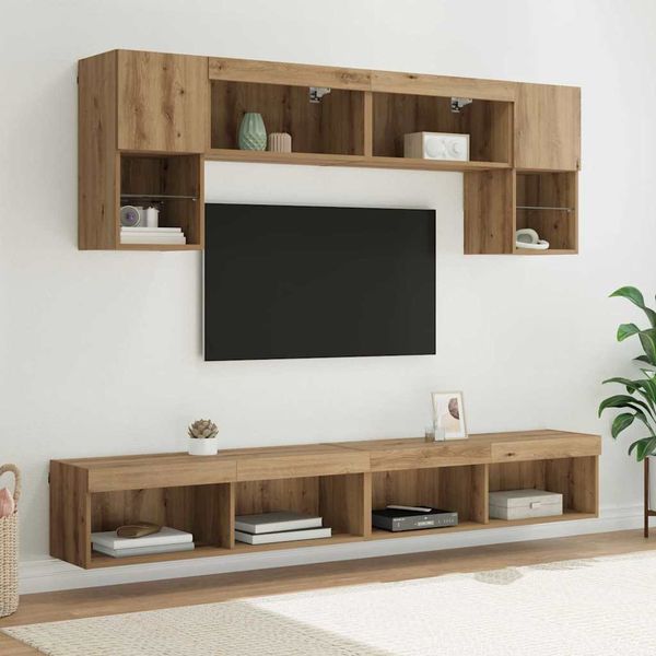 vidaXL TV nástenné jednotky s LED 6 pcs Remeselný dub Kompozitné drevo