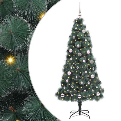 vidaXL Umelý predsvietený vianočný stromček s guľami Zelená 150 cm PET