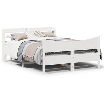 vidaXL Posteľný rám s čelom biely 135x190 cm borovicový masív