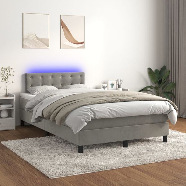 vidaXL Posteľ boxsping s matracom a LED bledosivá 120x200 cm zamat