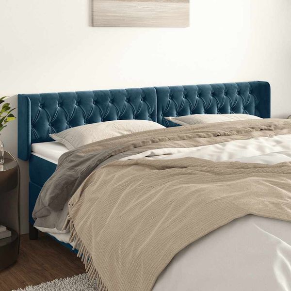 vidaXL Čelo postele so záhybmi tmavomodrá 203x16x78/88 cm zamat
