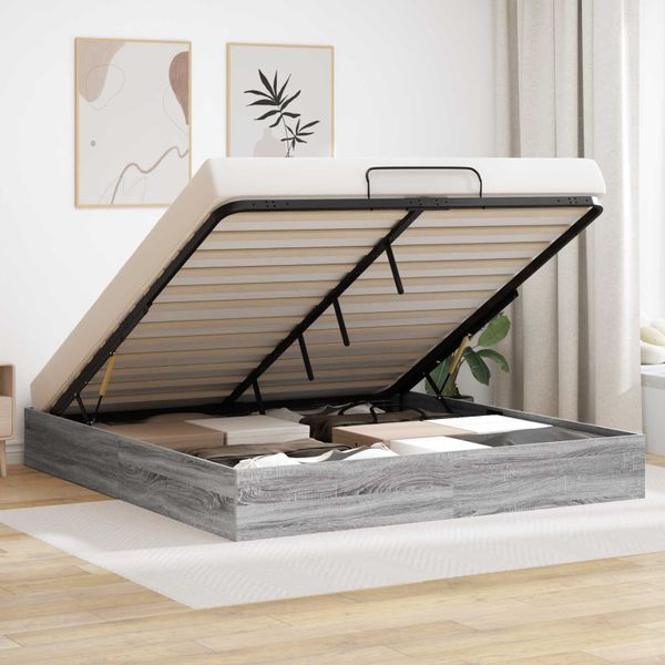 vidaXL Otomanový posteľný rám Sivá Sonoma 203 x 180 x 25 cm