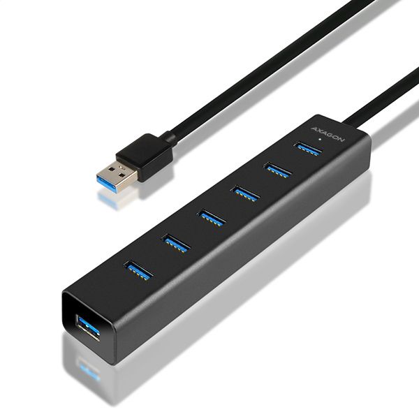 AXAGON HUE-SA7BP, 7x USB 3.0 ALU CHARGING hub, vrátane AC adaptéru, kábel USB-A 40 cm