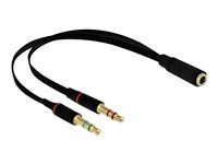 Adaptér na slúchadlá - 4 pólový mini jack so zdierkami (female) do mini-phone stereo 3.5 mm s pinmi (male) - 20 cm - čierna