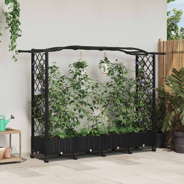 vidaXL Vyvýšený záhon s mriežkou a strechou Čierna 207 x 40 x 129 cm