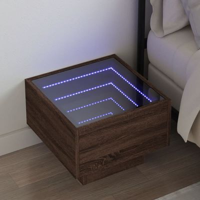 vidaXL Nočný stolík s nekonečnými LED hnedý dub 40x40x30 cm