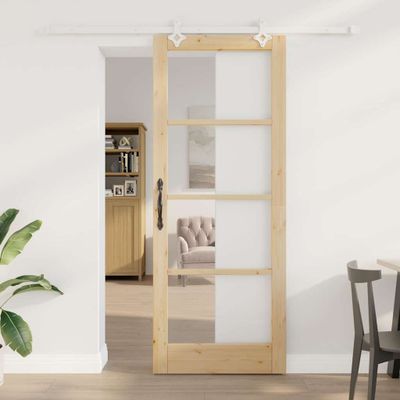 vidaXL Posuvné dvere 83 x 211 cm Masívne borovicové drevo a sklo