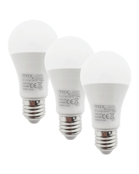 LED žiarovka Trixline 12W A60 E27 neutrálna biela 3 PACK