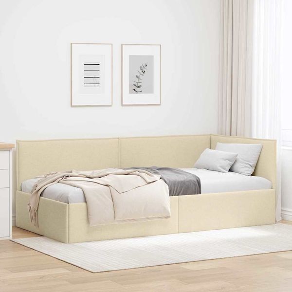vidaXL Rohový rám postele s čelnou doskou Krémová 90 x 200 cm látka
