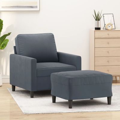 vidaXL Kreslo s podnožkou tmavosivé 60 cm zamat