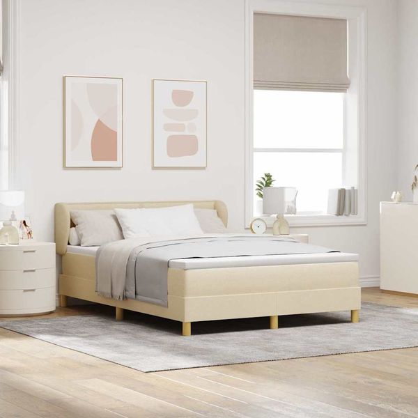 vidaXL Posteľ s pružinovým rámom s matracmi Krémová 160 x 200 cm látka