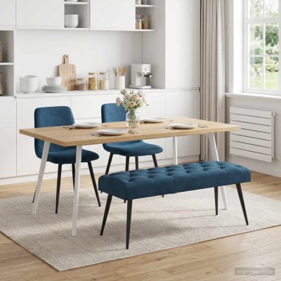 vidaXL Lavica s gombíkovým prešívaním Modrá 110 x 40 x 46 cm Zamat