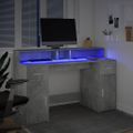 vidaXL Stôl s LED svetlami betónovo sivý 140x55x91 cm kompozitné drevo