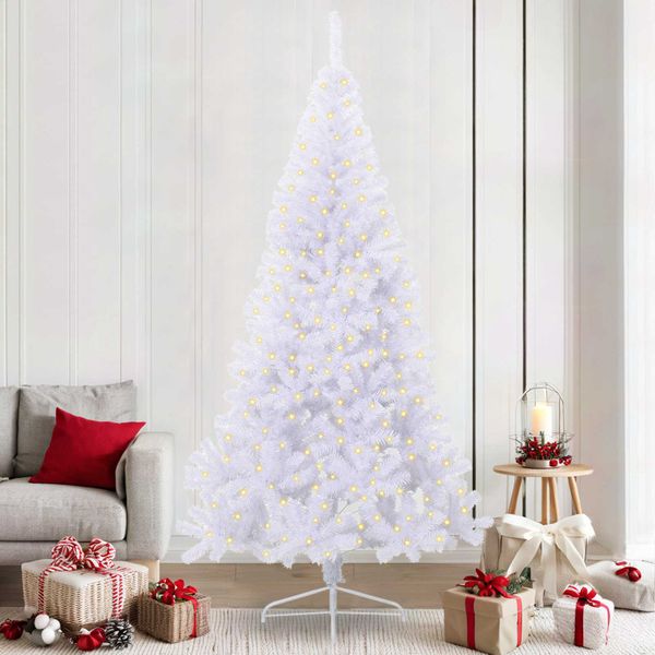 vidaXL Umelý vianočný stromček s 300 LED-i Biela 240 cm PVC a oceľ