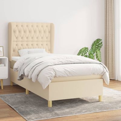 vidaXL Posteľný rám boxsping s matracom krémový 90x200 cm látka