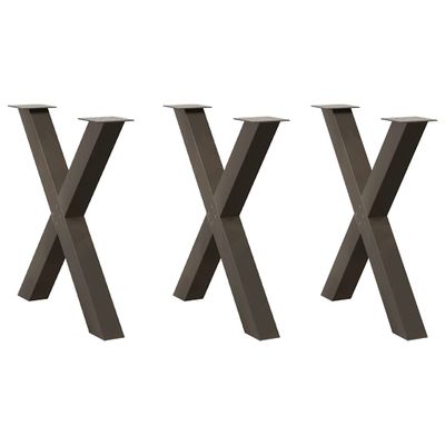 vidaXL Nohy k jedálenskému stolu v tvare X, 3 ks, prírodná oceľ, 70 x (72-73) cm, oceľ