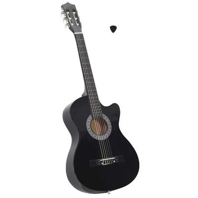 vidaXL Folková klasická gitara s výrezom so 6 strunami, čierna 38"