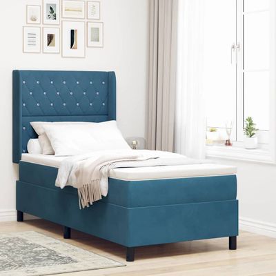 vidaXL Posteľ s pružinovým rámom s matracmi Modrá 100 x 200 cm Zamat