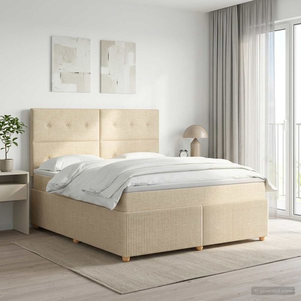 vidaXL Posteľ boxspring s matracom Krémová 180 x 200 cm Látka