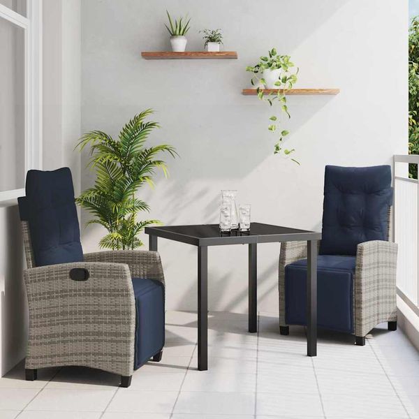 vidaXL Záhradný jedálenský set s vankúšom 3 pcs Sivá polyratan