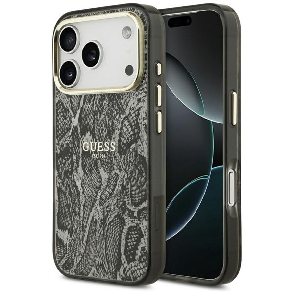 Puzdro Guess Python Pattern MagSafe pre iPhone 17 Pro čierne