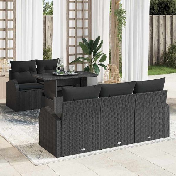 vidaXL Súprava záhradných pohoviek s vankúšom 6 pcs Čierna Poly Ratan