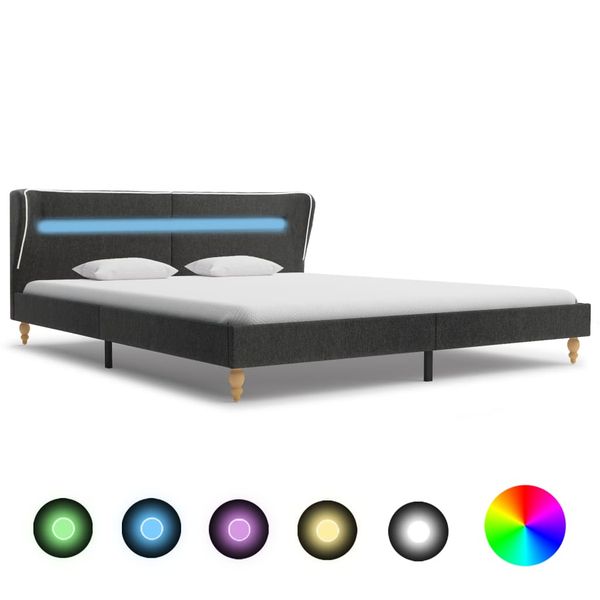 vidaXL Posteľný rám s LED svetlom tmavosivý jutový 180x200 cm