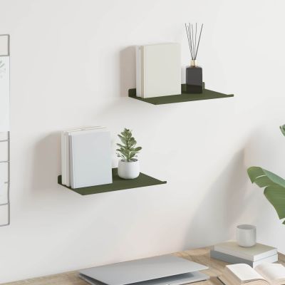 vidaXL Závesná polica 2 ks Olivová zelená 30 x 18 x 2,5 cm Oceľ