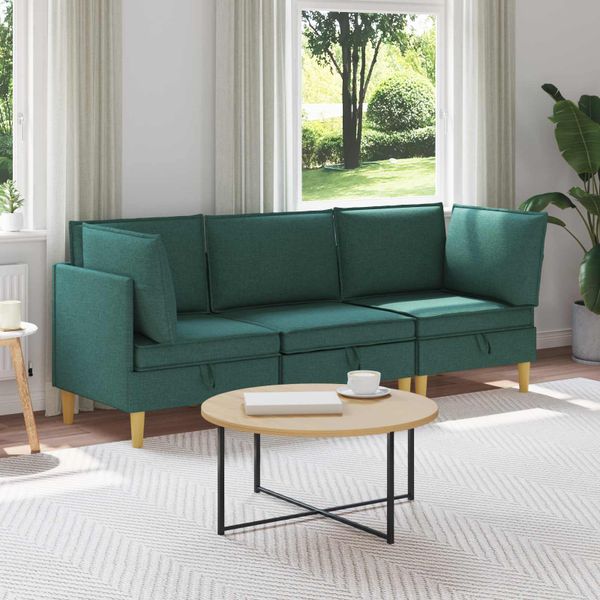vidaXL Modulárny pohovkový set s úložným priestorom 3 pcs Tmavozelená