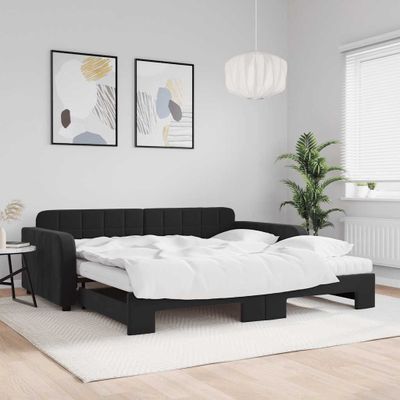 vidaXL Rozkladacia denná posteľ s matracmi čierna 100x200 cm zamat