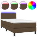 vidaXL Posteľ boxsping s matracom a LED tmavohnedá 90x200 cm látka