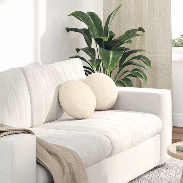 vidaXL Vankúše na sedenie 2 pcs Krémová Ø30 x 13 cm Kordúrová tkanina
