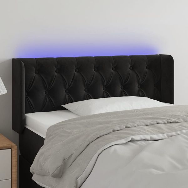 vidaXL Čelo postele s LED čierne 93x16x78/88 cm zamat