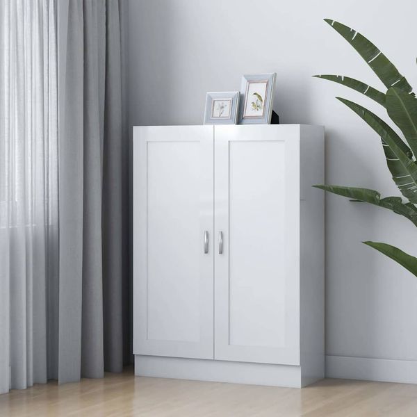 vidaXL Knižnica, lesklá biela 82,5x30,5x115 cm, kompozitné drevo