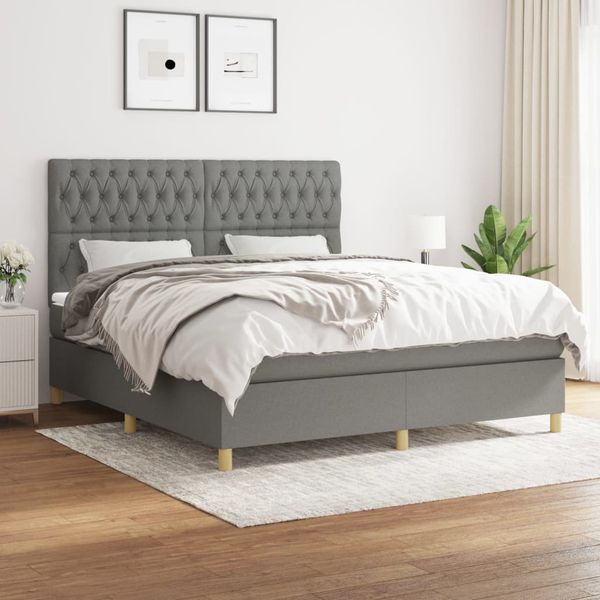 vidaXL Boxspring posteľ s matracom tmavosivá 180x200 cm látka