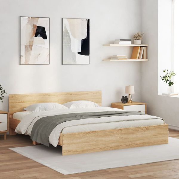 vidaXL Posteľný rám s čelom a LED dub sonoma 200x200 cm