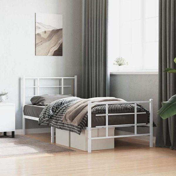vidaXL Kovový rám postele s čelom a podnožkou biely 90x200 cm