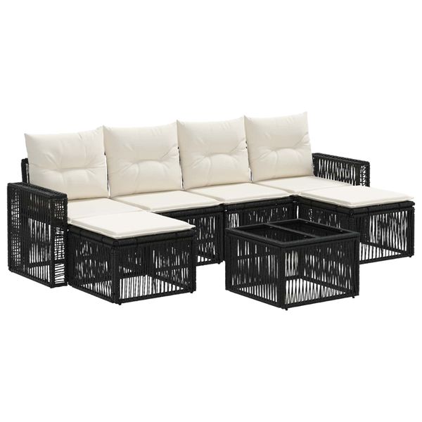 vidaXL Súprava záhradných pohoviek 7 pcs Čierna a krémová biela