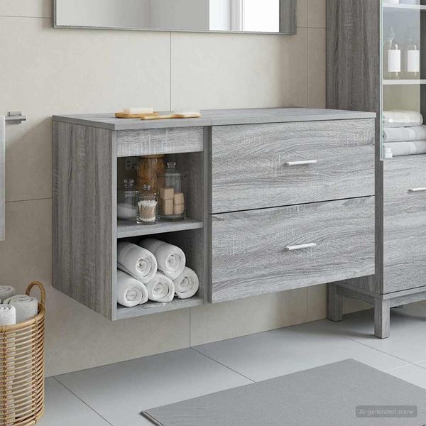 vidaXL Sada kúpeľňového nábytku 2 pcs Sivý Sonoma Kompozitné drevo