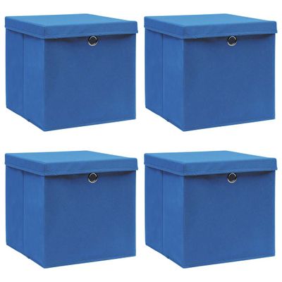 vidaXL Úložné boxy s vekom 4 ks, modré 32x32x32 cm, látka
