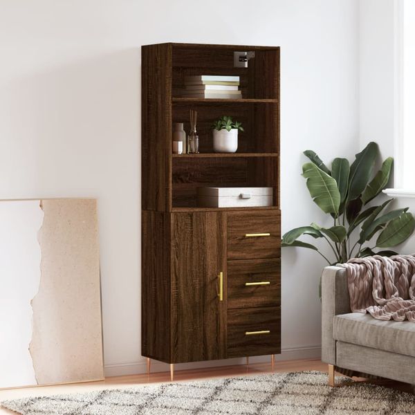 vidaXL Vysoká skrinka hnedý dub 69,5x34x180 cm spracované drevo