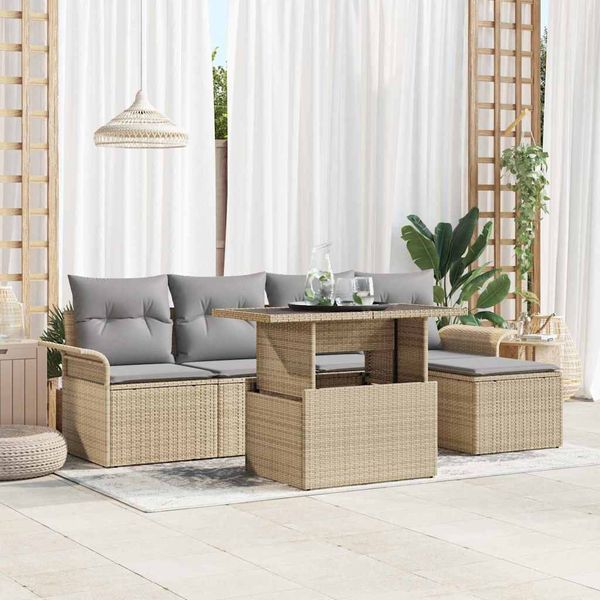 vidaXL Súprava záhradných pohoviek s vankúšom 6 pcs Béžová polyratan