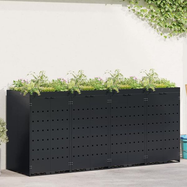 vidaXL Úložisko na 4 koše Wheelie Čierna 272 x 77,5 x 121,5 cm