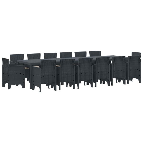vidaXL Záhradný jedálenský set 15 pcs Antracit Polt ratan