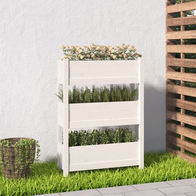 vidaXL Kvetináč biely 112x25x104,5 cm borovicový masív