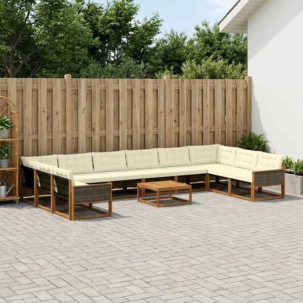 vidaXL Záhradná súprava gaučov s vankúšom 11 pcs Prírodná a krémová