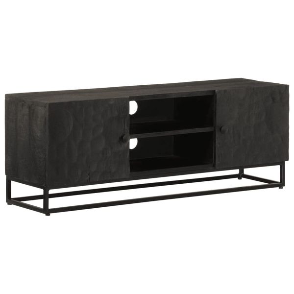 vidaXL TV skrinka, čierna 110x30x40 cm, mangový masív a železo