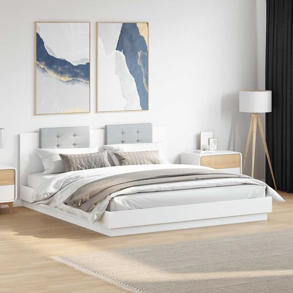 vidaXL Posteľný rám s čelom biely 200x200 cm kompozitné drevo