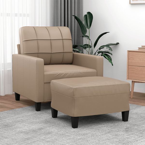 vidaXL Kreslo s podnožkou kapučínové 60 cm umelá koža