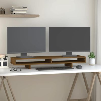 vidaXL Stojan na monitor medovo-hnedý 100x27x14 cm masívna borovica